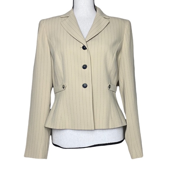 Tahari Tan Pinstripe Blazer with Shoulder Pads - Picture 10 of 10